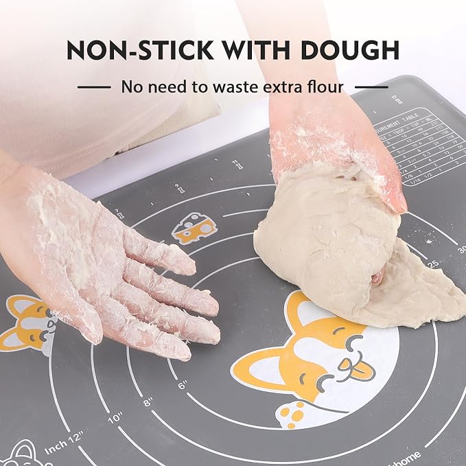 Ourokhome Silicone Baking Mat Sheet and Pastry Dough Cutter, 0.5 Inch Thick 20'' X 16" BPA free Silicone Rolling Mat, Non-Stick and Anti-Slip, Dishwasher Safe (Gray)