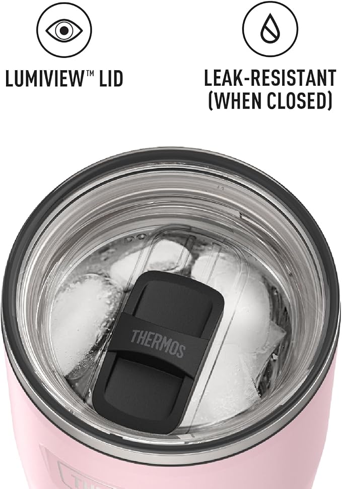 THERMOS Icon Series 24oz Stainless Steel Tumbler with Slide Lock Lid, Leakproof, Fits Cupholder, Dishwasher Safe, Griptec™ Non‑Slip Base, Keeps Drinks Hot 6 Hrs/Cold 22 Hrs, Sunset Pink