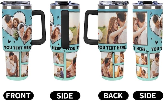 Personalized Tumbler Custom Vacuum Insulated Travel Mug Customizable Coffee Cup with Your Photos and Text Christmas Birthday Gift (40oz Design 3)