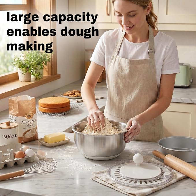 Salad Spinner Dishwasher Safe Stainless Steel Salad Spinner, 5.3 Qt Vegetable Washer, Lettuce Spinner with Non-Slip Base and Stop Button, Transparent Lid & Drainage Hole