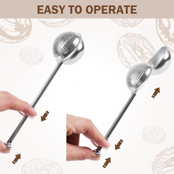 2pcs Stainless Steel Loose Tea Leaf Steeper&Sugar Shaker Duster Sifter 2 in 1, tea ball for loose leaf tea,tea strainers One-Hand Operated Spring-Loaded