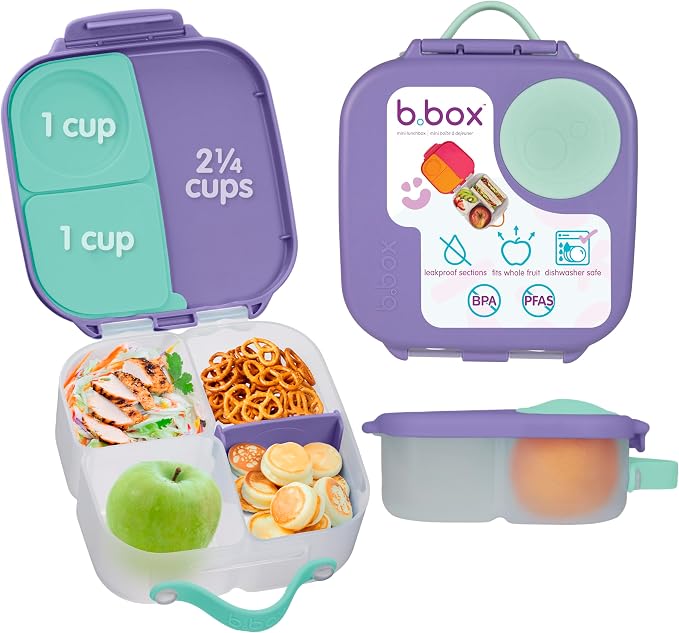 b.box Mini Lunch Box, Snack Containers for Kids, Lunch Box Kids, 4.25 Cup | Bento Box for Kids, Sanck Box, Lunch Containers, Leak Proof, Dishwasher Safe, BPA Free, PFAS Free, Ages 3+ — Lilac Pop