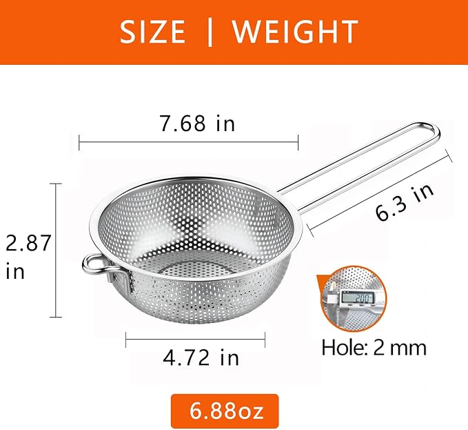 GREATLINK Stainless Steel Basin Colander with Handle Kitchen Strainer, Resting Feet and Colander to Strain, Rinse, Fry, Steam or Cook Vegetables & Pasta & Wash fruits,7.68inch(19.5cm)