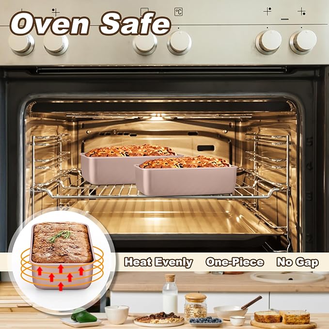 LIANYU Loaf Pans for Bread Baking, 9×5 Inch Stainless Steel Loaf Bread Tins, Non-Stick Baking Pans for Homemade Banana Sandwich Sourdough, Healthy & Sturdy, Set of 2, Rose Gold