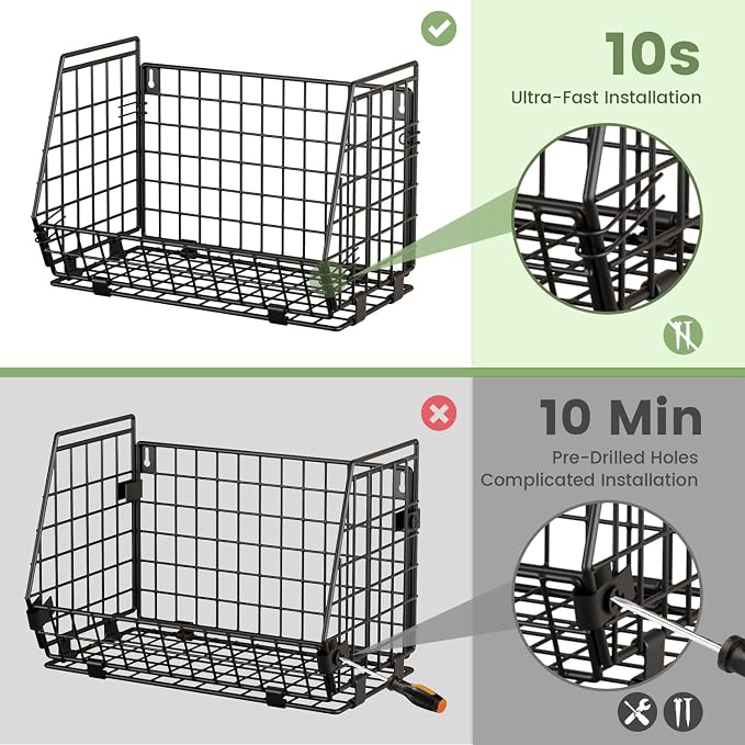Hanging Fruit Basket for Kitchen, 3 Pack Vegetable Produce Basket | Wall Mounted & Countertop Wire Storage Basket for Potato Onion Fruits Vegetables, Pantry Organizers Storage