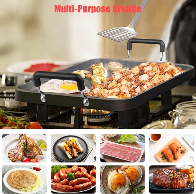 Stove Top Griddle, 22 Inch 2 Burner Large Grill Pan for Stove Top, Non-Stick Aluminum with Handles, Indoor Outdoor Cooking/Camping
