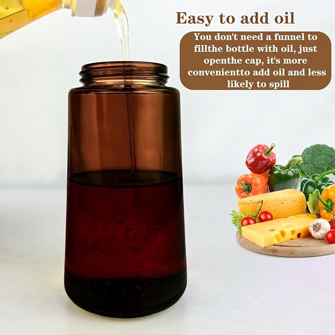 Olive Oil Sprayer & Dispenser for Cooking, 16oz Dark Glass Oil Mister, 2PC | 2-in-1 Oil Sprayer & Pourer, Fine mist, Light-Blocking, Wide Mouth for Easy Refill & Clean, 8 Oil Labels, Reusable