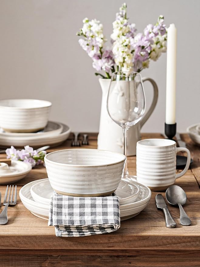 LE TAUCI Ceramic Dinnerware Sets for 4, 16 Piece Kitchen Dish Set with Mugs, Plates and Bowls Sets, Chip Resistant, Microwave & Dishwasher Safe, Arctic White (8"&10" Plate, 28oz Bowl, 12oz Mug)