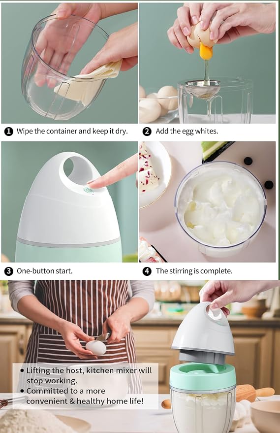 MIGECON Stand Mixer Electric Kitchen Mixer 900ml Egg Electric Whisk, White | Hands-Free Shampoo Frother, Rechargeable Egg Beater for Cake Baking, Milk Frother, One-Click Operation