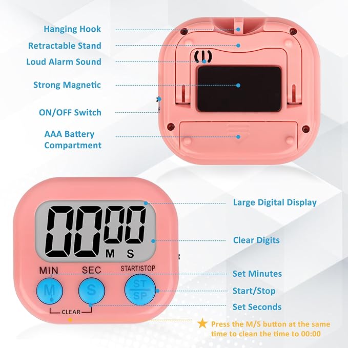 ZILLEEN Digital Kitchen Classroom Timers for Kids Cooking 6pcs Blu Grn Pk | Strong Magnetic, Large Screen, Big Button, Count Up/Down, Loud Alarm, Teacher Classroom Must Haves Supplies