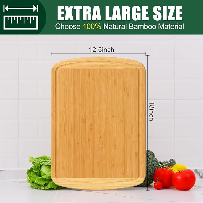 Homaxy Extra Large Bamboo Cutting Boards for Kitchen, 18x12.5", Two-Tone | XL Cutting Board with Juice Groove, Wooden Butcher Block Chopping Board for Kitchen, Meat, Fruit & Vegetables, Pre Oiled