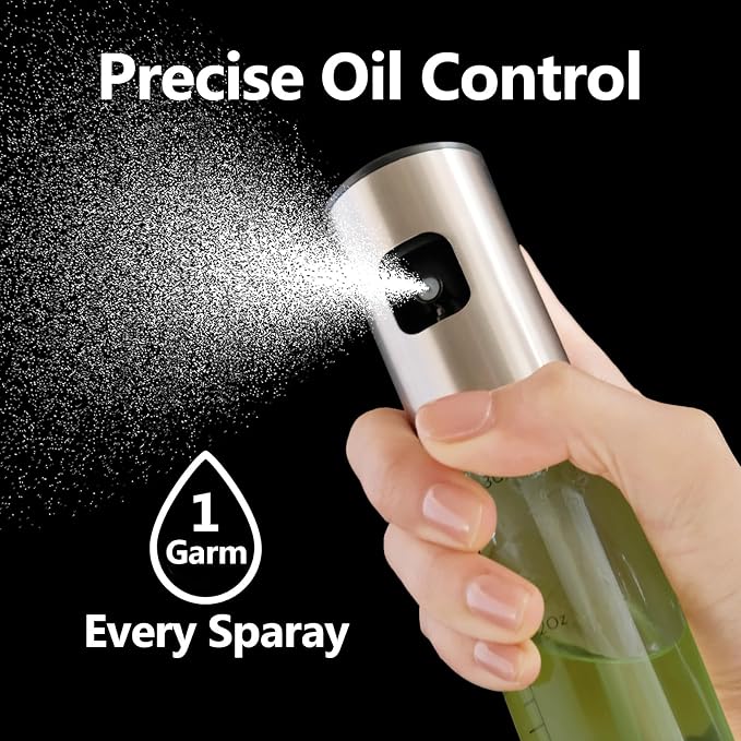 Oil Sprayer for Cooking, 3.5 OZ Olive Oil Dispenser Bottle for Kitchen Gadgets, Food, Air Fryer, Salad, Vinegar, BBQ, Stainless Steel Pump for Mist Spray, Glass Metarial Mister, Green
