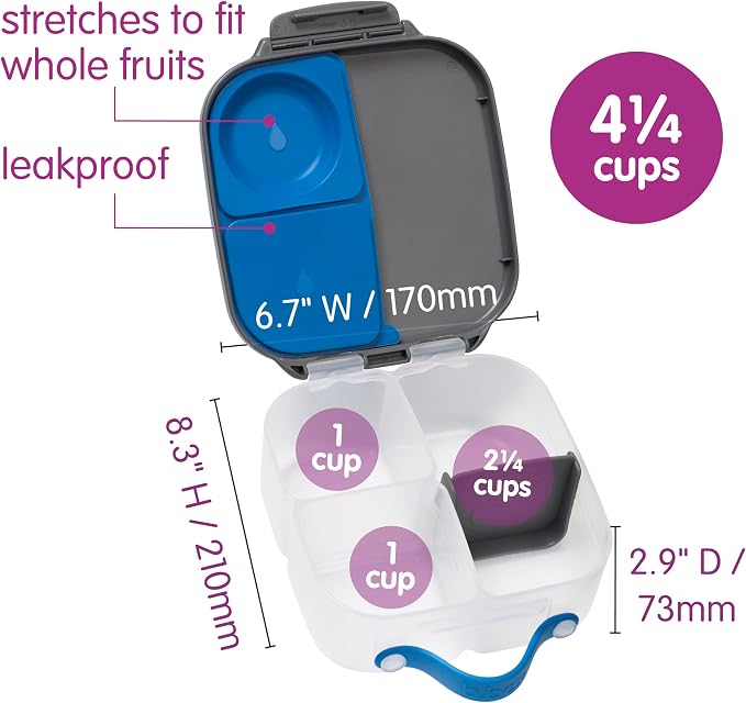 b.box Mini Lunch Box 2-Pack, Snack Containers for Kids, Lunch Box Kids | Bento Box for Kids, Sanck Box, Lunch Containers, Leakproof, Dishwasher Safe, PFAS + BPA Free, Ages 3+ — Lemon + Slate