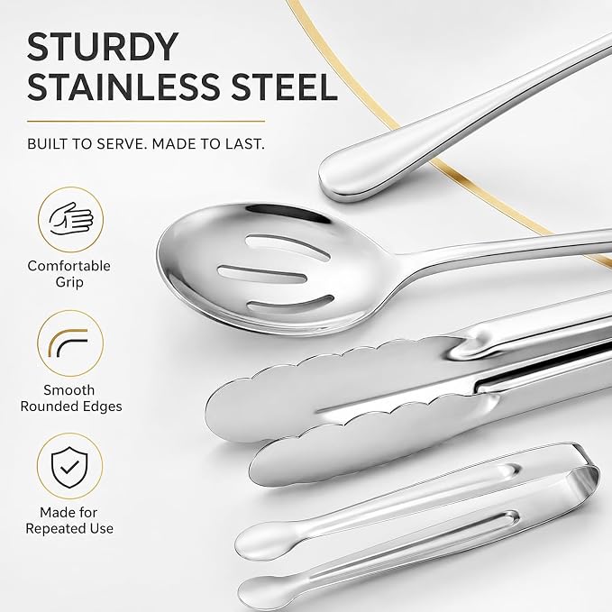 18Pcs Serving Utensils Set, Stainless Steel Flatware Cutlery Set | Serving Spoons for Buffet, Serving Tongs for Food,Slotted Spoons,Serving Utensils for buffet, Party,Weeding,Catering(Silver)