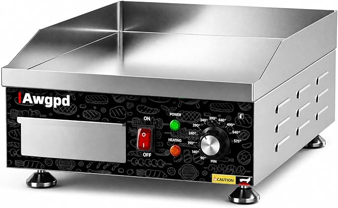 14" Commercial Electric Griddle,Electric Countertop Flat Top Griddle | 110V 1800W Electric Flat Top Grill,Non-Stick Restaurant Teppanyaki Stainless Steel Grill,Adjustable Temperature Control