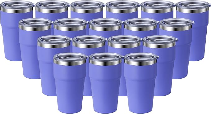 MEWAY 16oz Tumbler Double Wall Vacuum Insulated Travel Mug Bulk, Stainless Steel Tumblers with Lid, Powder Coated Coffee Cups for Cold & Hot Drinks (Purple,18 Pack Pack)