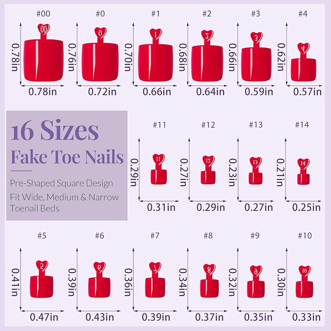 AddFavor 160pcs Red Press on Toenails for Women, Full Cover Fake Toe Nail Tips with Adhesive Tabs, Artificial Pedicure Toe Nail Press ons, Red False Toenail Press ons