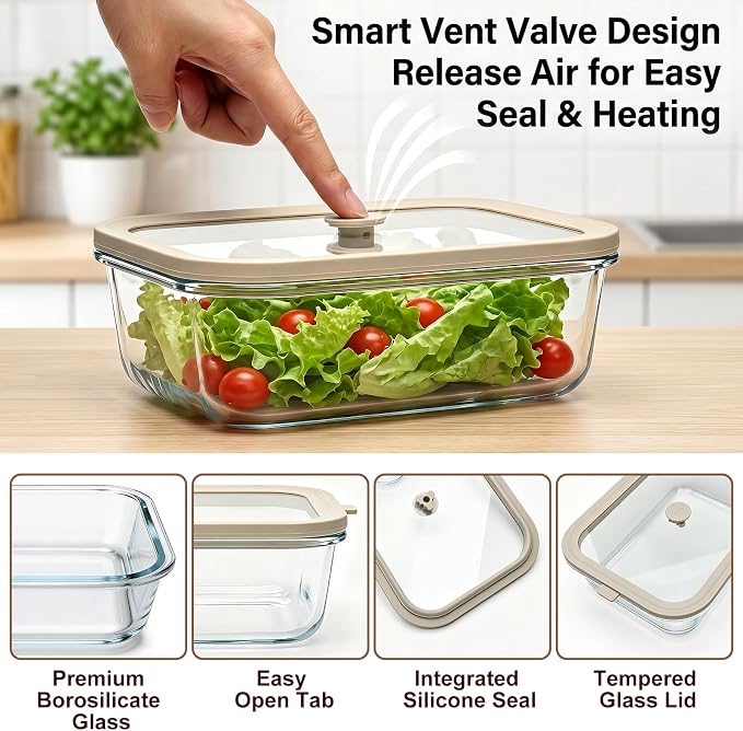 Multi-Size Glass Food Storage Containers with Glass Lids, 4 Pack | Airtight Glass Meal Prep Containers, Plastic Free, Borosilicate Glass Lunch Containers for Leftovers, Microwave, Freezer