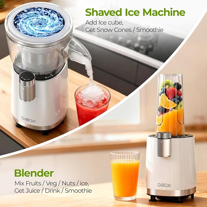 QIBOX Snow Cone Machine & Smoothie Blender 2 in 1, 700W Powerful Shaved Ice Machine Frozen Margarita Machine, Slushine Machine Maker with Stainless Steel Blade, Smoothie Recipe, for Home Kitchen Party
