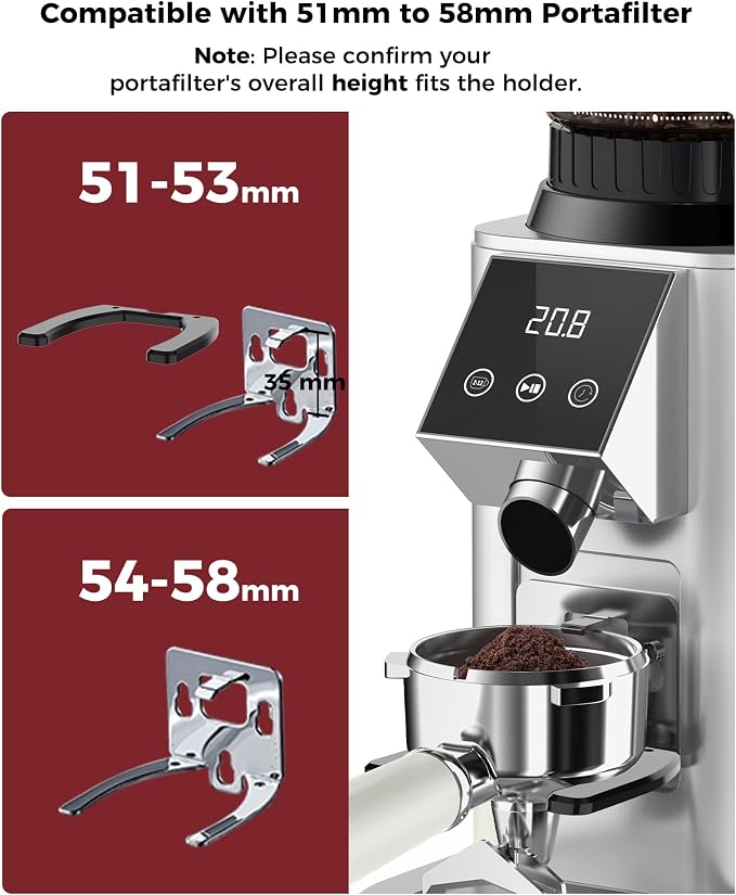 Tuni G1 Conical Burr Coffee Grinder with 48 Grind Settings, Silver | Anti-static Burr Espresso Mill, Electronic Timer and LED Touchscreen for Drip/Cold Brew/French Press, Stainless Steel