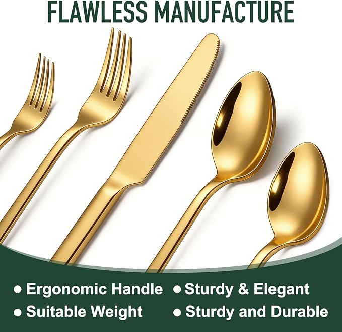 21Pcs Stainless Steel Gold Silverware Set with Organizer Eating Utensil Set | Heavy Duty Kitchen Dish Cutlery Sets for 4 Forks Spoons and Knives Set Tableware Dinnerware Flatware Set Dishwasher Safe