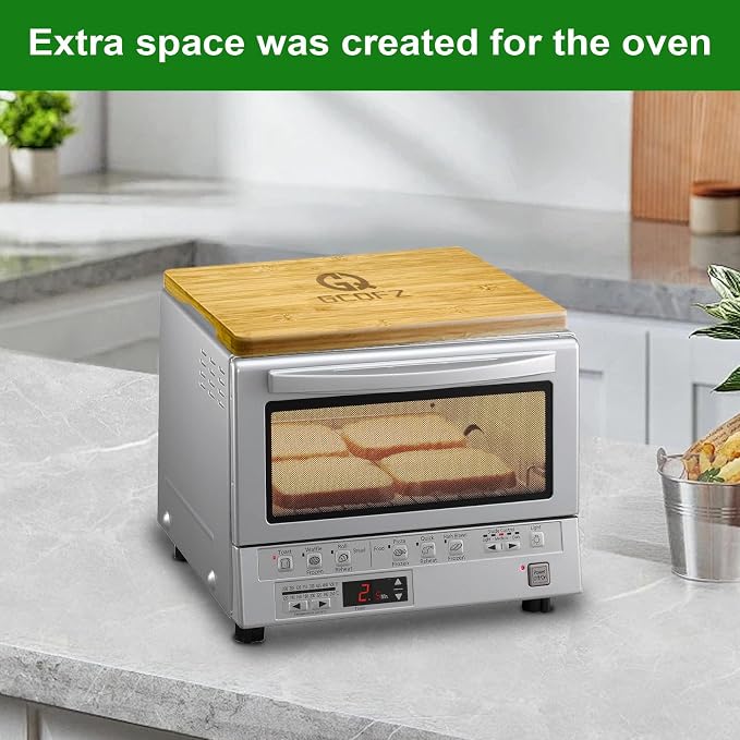 Bamboo Cutting Board Compatible with Panasonic NB-G110P FlashXpress Toaster Oven, Heat Resistant Non-Skid Feet, Creates Storage Space, Protects Cabinets & Countertop