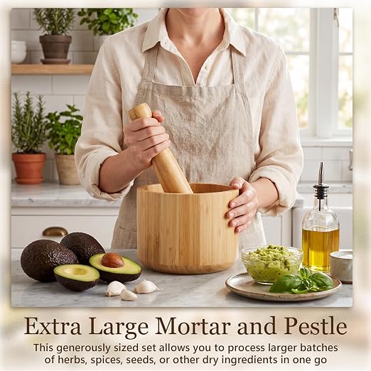 Thenshop Extra Large Wood Mortar and Pestle 7.87", Natural Wood Spice Grinder for Herbs, Garlic, Pepper, Walnut Spices, Kitchen Essentials Usage, Housewarming Gift
