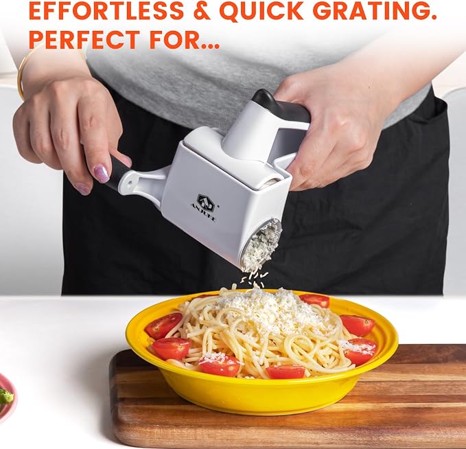 Rotary Cheese Grater Hand Crank, Parmesan Cheese Shredder Handheld with 2 Stainless Steel Drums for Hard Cheese, Chocolate and Nuts, Restaurant Quality, Dishwasher Safe