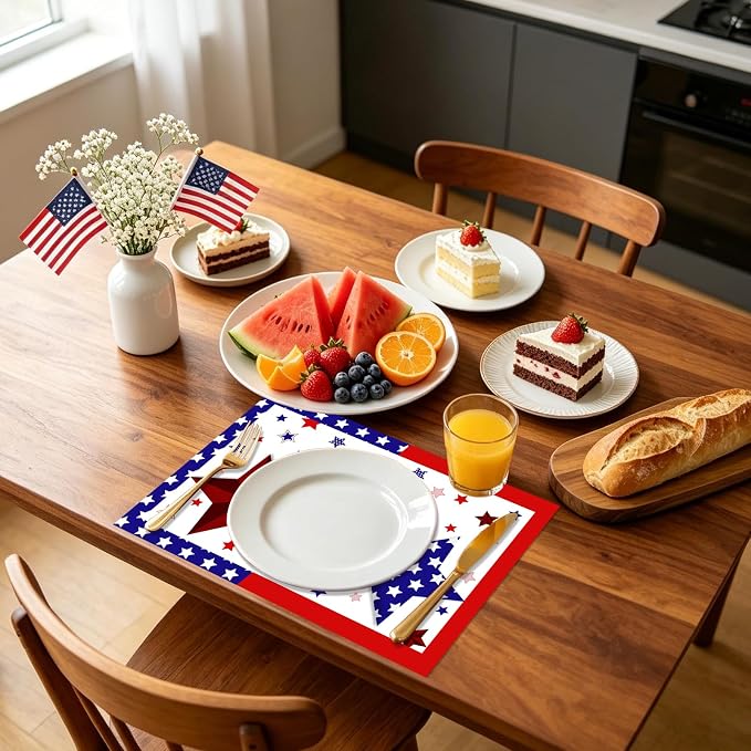 50 Pack Disposable Paper Placemats Patriotic Table Mats for 4th of July | Patriotic American Flag Star Design,Independence Day Memorial Day BBQ Party Supplies,