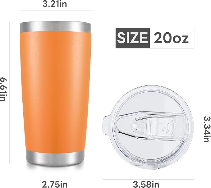 20 oz Tumbler with Lid Stainless Steel Insulated Tumblers Bulk Cups Mug | Double Wall Vacuum, Powder Coated, Keep Drinks Cold and Hot, Waterproof Lid, Fit of Car Cup Holders, Orange, 8 Pack