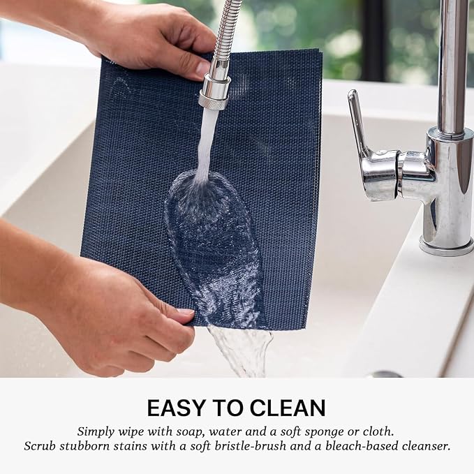 LEXMORE PlaceMats Set of 12 Vinyl/Plastic Woven Place Mats for Kitchen Table Indoor/Outdoor Washable PlaceMats Wipeable Dining Table Mats(Navy Blue)