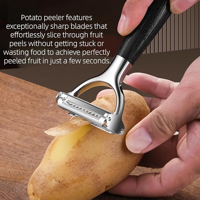 2-in-1 Julienne Peeler Vegetable Peeler for Kitchen | Versatility:Peeling and Shredding, Great for home cooks looking to make vegetable noodles, salad toppings or garnishes