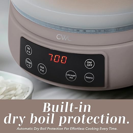 COOK WITH COLOR Glass Mini Low Carb Rice Cooker – Holds 2 Cups Raw/Makes 6 Cups Cooked with Auto Lift Filter Basket, Hotpot & Steamer for Rice, Grains, Digital Panel with Keep Warm, Goat/Mink