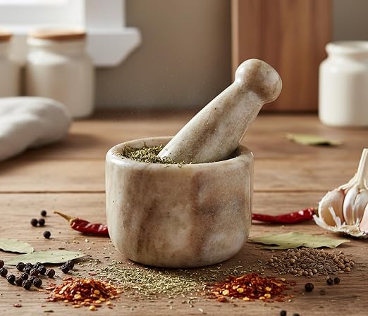 KLEO 2.5” Natural Stone Mortar and Pestle Set – Heavy Duty Spice & Herb Grinder, Guacamole Masher,Non-Porous, Odor Resistant – Garlic Crusher, Seed Grinder, Kitchen Tools