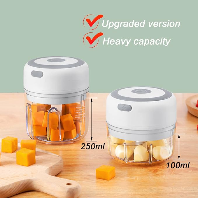 Electric Garlic Chopper, 250ML Vegetable Chopper, Food Chopper | USB Mini Garlic Mincer, Onion Chopper, Portable Small Food Processor for Ginger, Chili, Vegetables