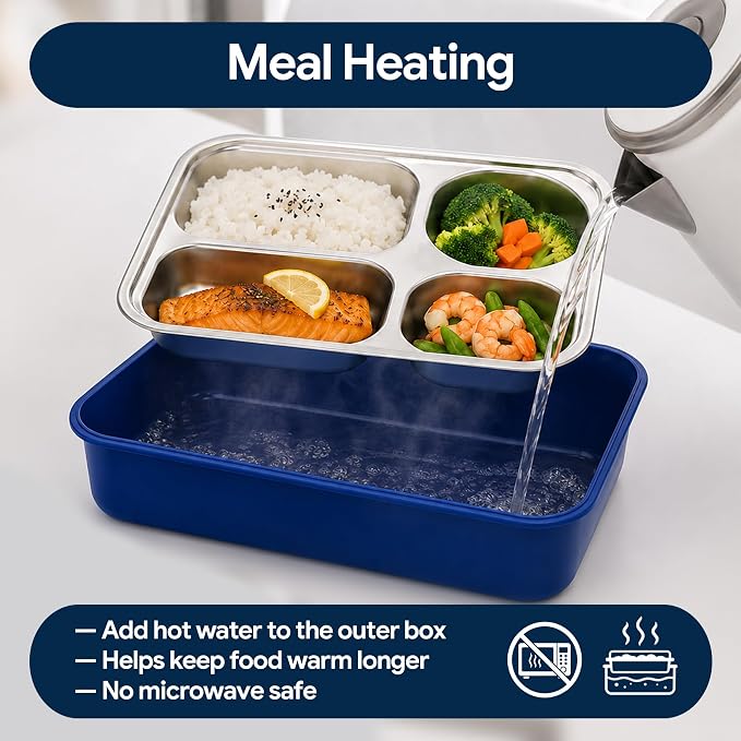 Large 11" x 8" Stainless Steel Bento Lunch Box for Adults with 4 Compartments Leakproof Lid BPA-Free 304 Stainless Steel Food Container That Keeps Food Separate,Ideal for Office and Travel use,Yellow