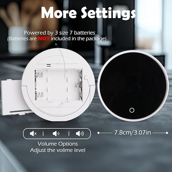 Digital Kitchen Timers, 199 Minutes Countdown Countup Rotary Timer, Large LED Stopwatch, Volume Adjustable Kitchen, Study, Workout, and Office Timer White