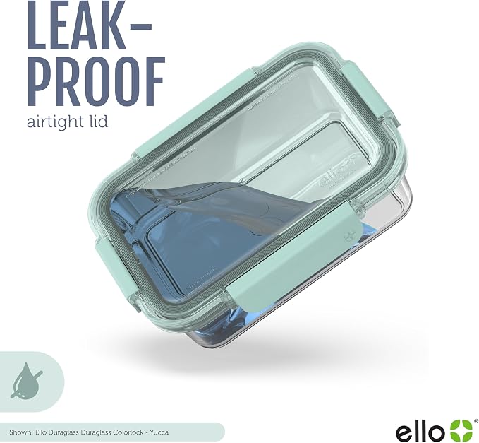Ello Color Lock 20pc Glass Food Storage Containers with Lids, Purple Rain | Glass meal prep set with airtight leakproof locking lids, microwave and oven safe glass, freezer safe, and BPA-free