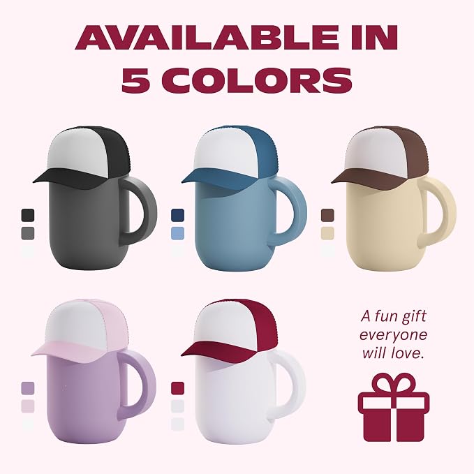 asobu Happy Hat Mug – 12 oz Double-Walled Stainless Steel Insulated Cup with Beanie-Shaped Lid – Ceramic Inner Coating – Spill-Proof and Ergonomic Design for Home and Travel (Red)
