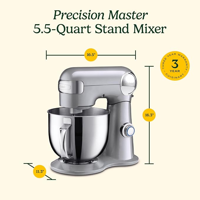 Cuisinart Stand Mixer, 12 Speeds, 5.5-Quart Mixing Bowl, Chef's Whisk, Flat Mixing Paddle, Dough Hook, and Splash Guard with Pour Spout, Silver Lining, SM-50BCNAS, Silver Lining | Stand mixer includes whisk, paddle, dough hook, splash guard with pour s...