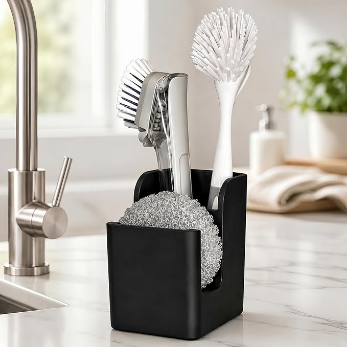 Silicone Sink Caddy – Sponge Dish Brush Holder for Kitchen Sink | Kitchen Sink Organizer, Sink Brush Holder, Sink Sponge Holder for Scrub Daddy, Scrub Mommy, Sponge & Kitchen Brush Holder