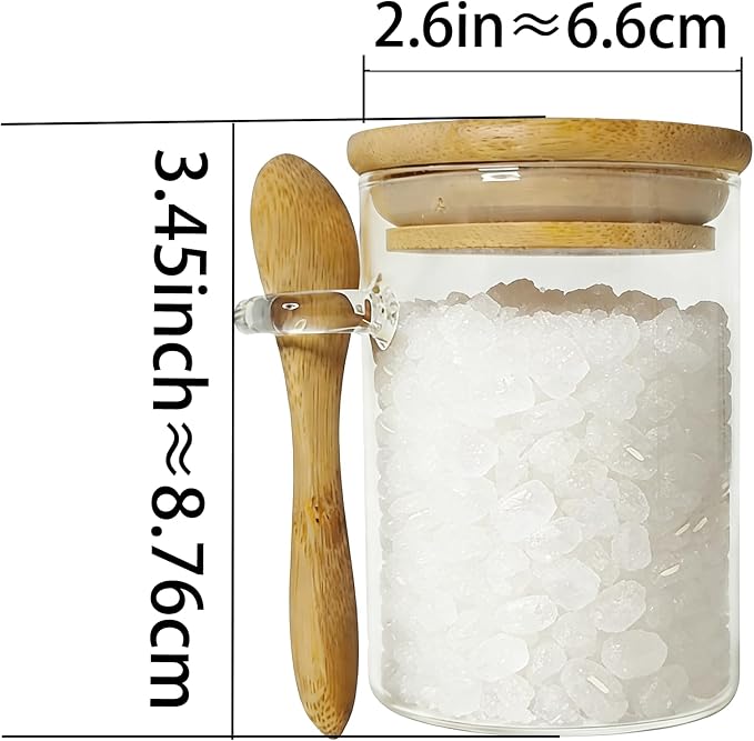 7.6 oz Airtight MiniGlass Jars Set of 8 with Bamboo Lids and Spoons | Spice Jars Small Food Storage Containers for Kitchen, Bathroom, Home Decor. One Can, One Bamboo Spoon, Reuse, Clean and Tidy