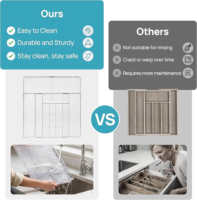 Vtopmart Expandable Silverware Organizer, Kitchen Drawer Tray, 6-9 Slots | Adjustable Flatware Organizer Expands to Fit Drawers, Organize Spoons, Forks, Knives and Kitchen Utensils with Easy Access