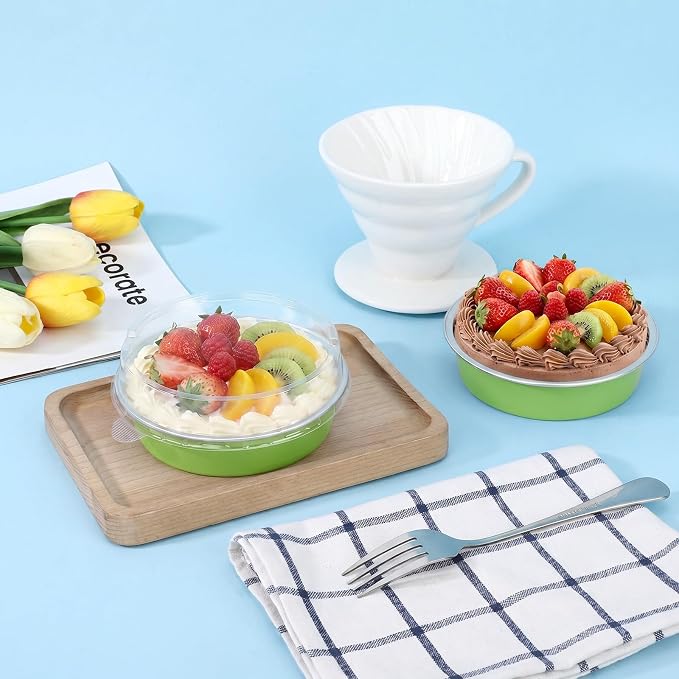 Beasea Mini Tart Pans with Lids 20 Pack, 4" 7.3oz Matcha Green Disposable Aluminum Foil Baking Tins Cups, Round Pie Container Mini Tart Pan for Individual Cupcake Dessert Muffin Cheesecake Quiche