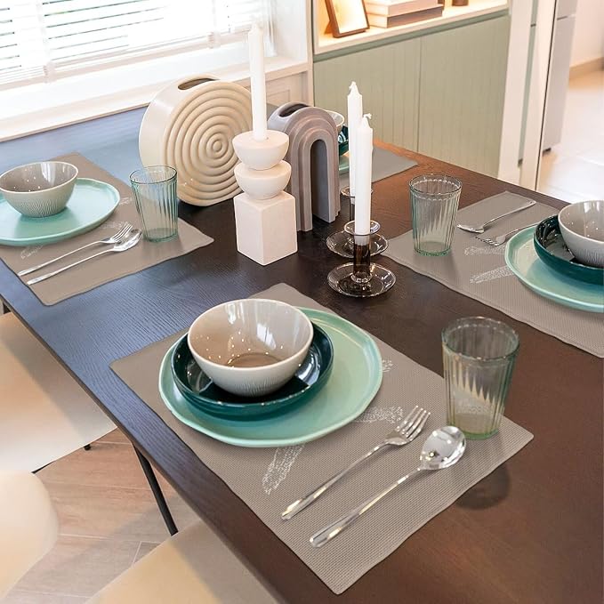 Summer Coastal Placemats Set of 4, Beach Theme Ocean Brown Tan Starfish Decorative Table Mat 12 x 18 Inch Heat Resistant Non Slip Line Fabric Nautical Place mat for Dining Table