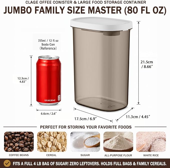 Airtight Coffee Canister 81oz with Magnetic Scoop, BPA Free | Light-Blocking Amber, Large 2.5Qt Capacity, Stackable, Kitchen Food Storage Container, Coffee Jar, for Beans, Oats, Rice