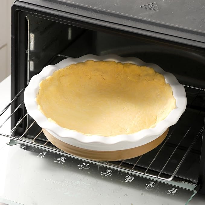 HASENSE Ceramic Pie Pan, 9 Inch Quiche Pie Dish for Baking, Apple Pie, Tart, and Cake, Farmhouse White Round Baking Dish, Microwave & Oven Safe, Ideal Gift for Kitchen