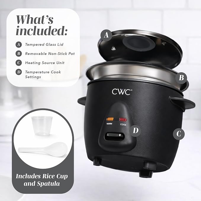 COOK WITH COLOR 6 Cup Rice Cooker 300W - Effortless Cooking and Perfectly, Cooks 3 Cups of Raw Rice for 6 Cups of Cooked Rice, Black