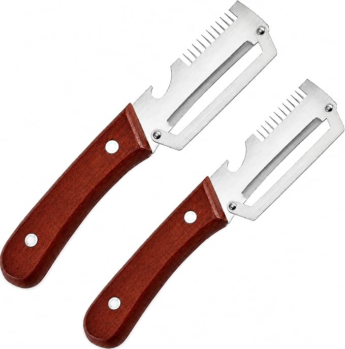 2.5mm Stainless Steel peeler with Wooden Handle - Shredding Knife or vegetables - Elite Multifunction vegetable & fruit Peeler knife - y-peeler for vegetables, Food Prep & Garnishing (2pcs)