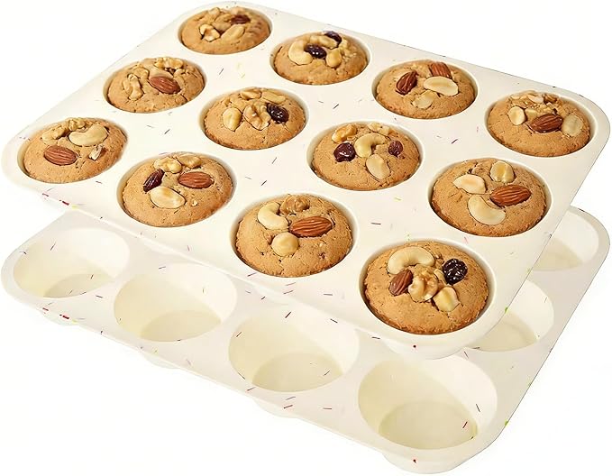 Silicone Muffin Pans for Baking,12 Cup Nonstick Cupcake Pan 2Pcs | Food-Grade Silicone Muffin Tin, Oven Dishwasher Freezer Safe Silicone Molds for Home Baking DIY, Cupcakes, Egg Bites